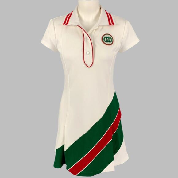Gucci Dresses & Skirts - GUCCI Size XS White Green Polyamide Blend Web Stripe Mini Dress